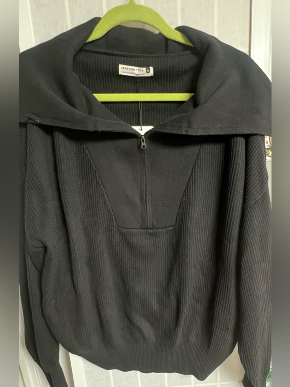 NWT Jackson Rowe Women’s Black Capricorn Ribbed Zip Neck Sweater Preppy Sz XL